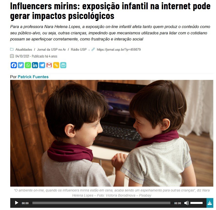 Influencers mirins: exposição infantil na internet pode gerar impactos psicológicos